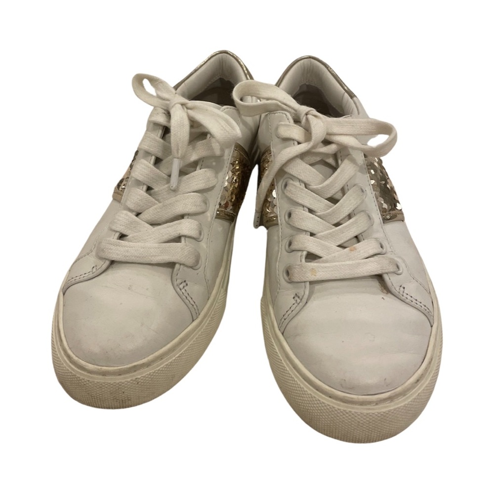 Tory Burch White Gold Sequin Carter Tennis Shoes Size 5.5 - Picture 2 of 4